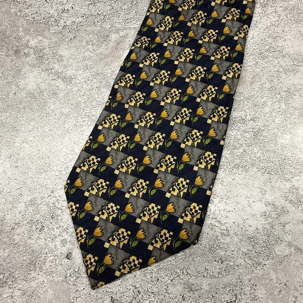 Ermenegildo Zegna Silk Tie Mens One Size Blue Floral Made‎ In Italy Necktie